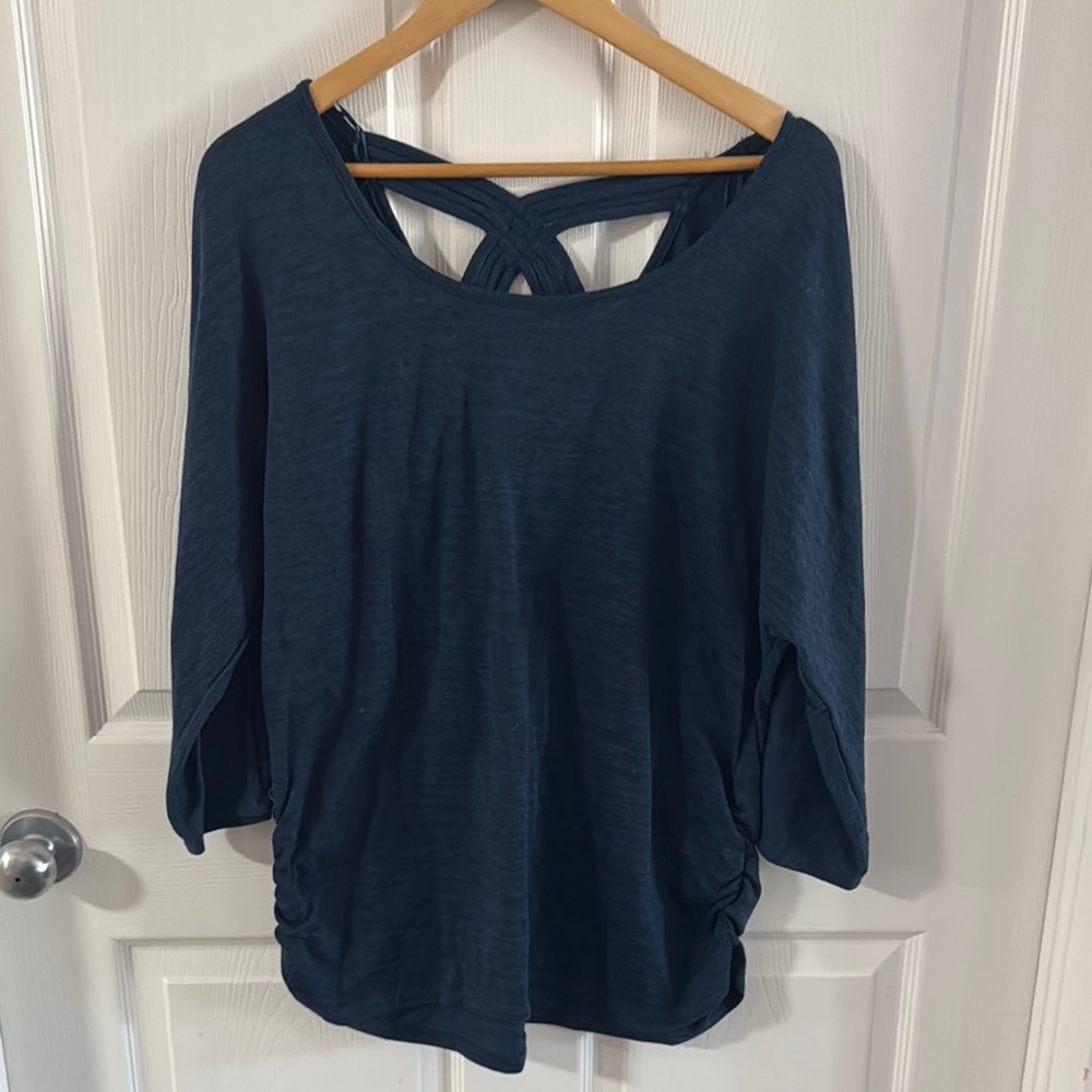 Navy Blue Women's Top with Crisscross Back